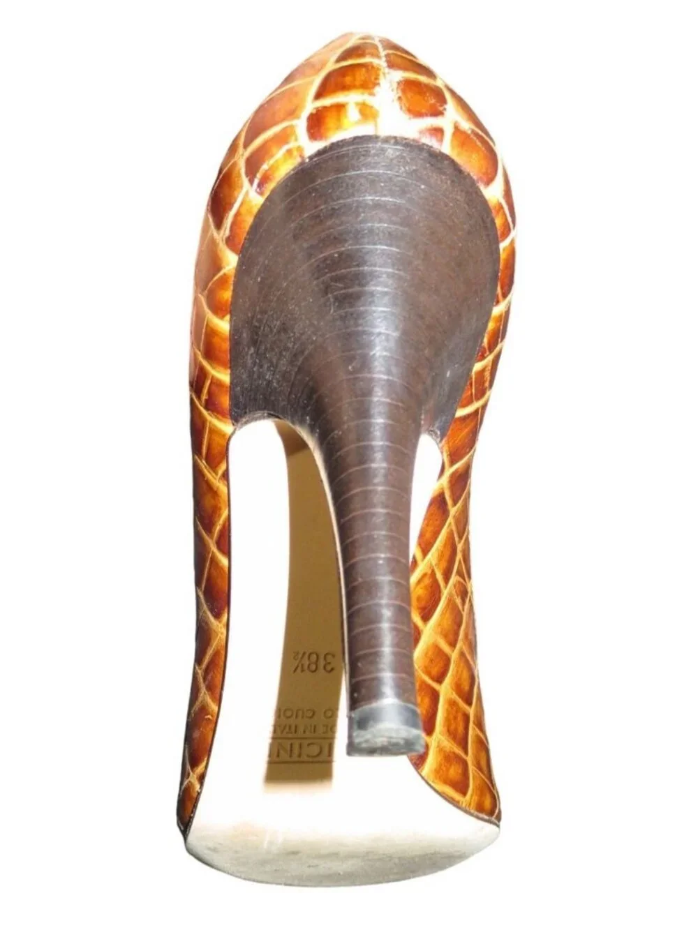 Giuseppe Zanotti Brown Croc Embossed Italian Leather Peep Toe Pumps 38.5 or 8